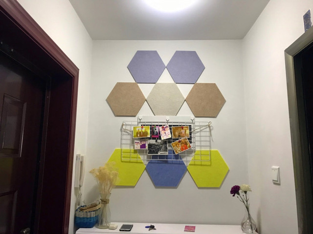 Sześciokątne, kolorowe filcowe tkaniny 9 mm - DIY, dekoracja ścian, tablica korkowa, samoprzylepne naklejki 3D - Wianko - 34