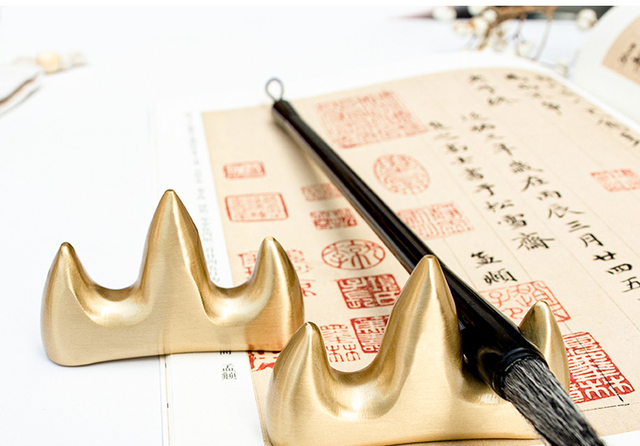 Mosiężna szczotka do pióra z metalowym przyciskiem i chińskim wzorem kaligrafii - Wianko - 9