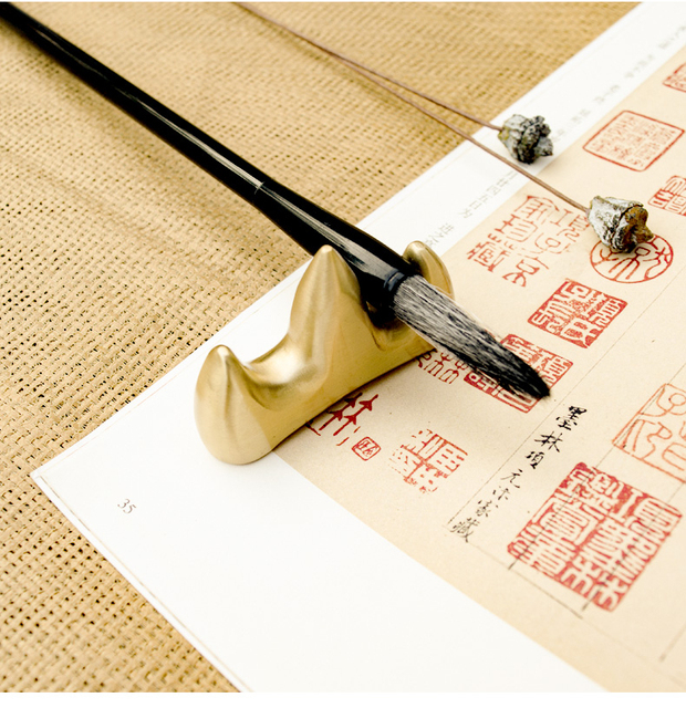 Mosiężna szczotka do pióra z metalowym przyciskiem i chińskim wzorem kaligrafii - Wianko - 6