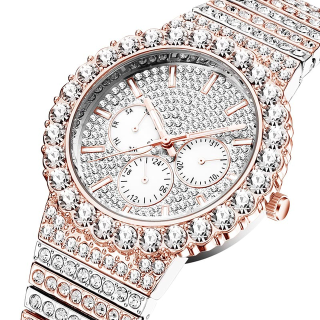 Męski zegarek kwarcowy z diamentami Iced Out Bling AAA, wodoszczelny z kalendarzem - Wianko - 6