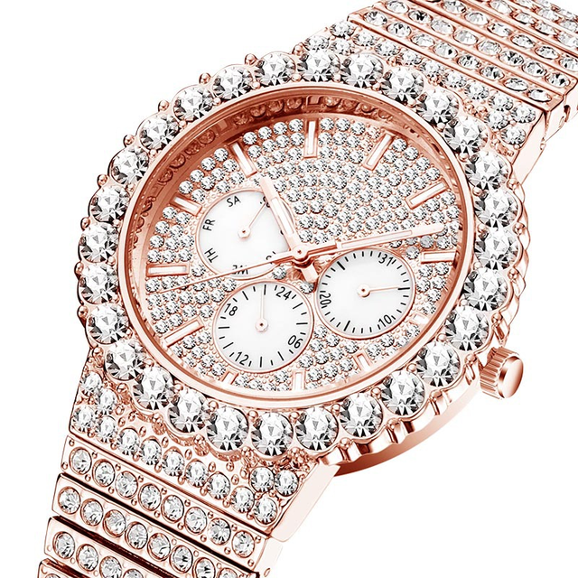 Męski zegarek kwarcowy z diamentami Iced Out Bling AAA, wodoszczelny z kalendarzem - Wianko - 8