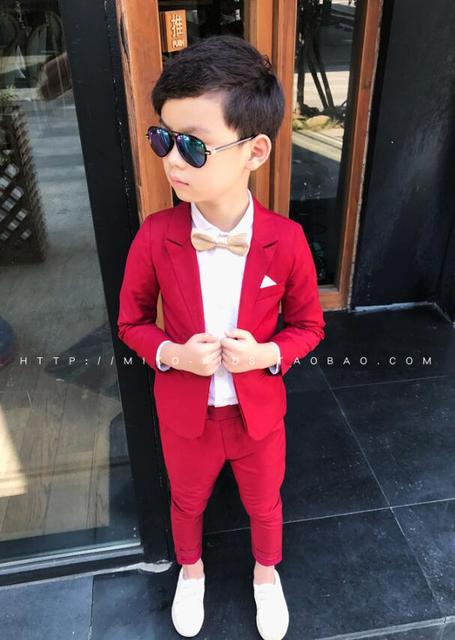 Czarna czerwona slim-fit marynarka i spodnie - Garnitur dla chłopców 3-7 lat - Ślubny kostium dla chłopca - Wianko - 7