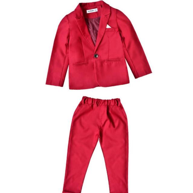 Czarna czerwona slim-fit marynarka i spodnie - Garnitur dla chłopców 3-7 lat - Ślubny kostium dla chłopca - Wianko - 3