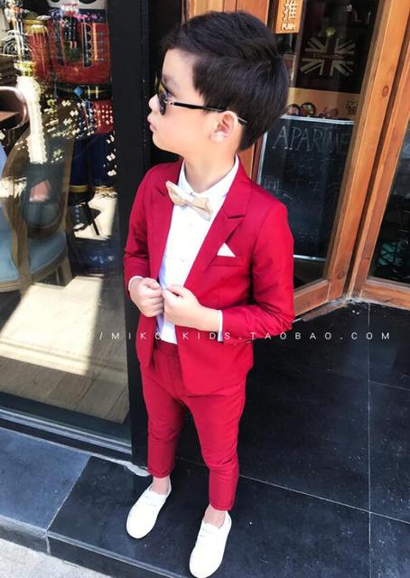 Czarna czerwona slim-fit marynarka i spodnie - Garnitur dla chłopców 3-7 lat - Ślubny kostium dla chłopca - Wianko - 6
