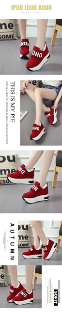 Nowe damskie buty platformowe z ukrytym obcasem, oddychająca i gruba gumowa podeszwa, w kolorze czarnym i czerwonym - Wianko - 4