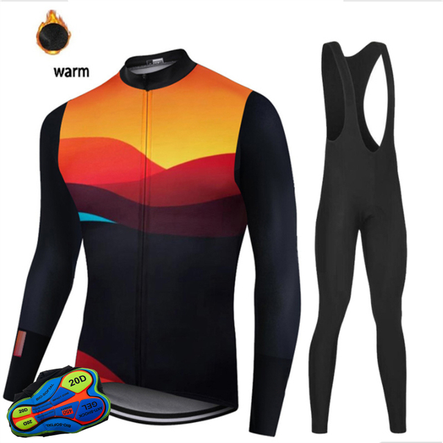 Zestaw odzieży rowerowej na zimę 2021 - koszulka z polaru + spodnie na szelkach - MTB, sportowe, ciepłe - Wianko - 3