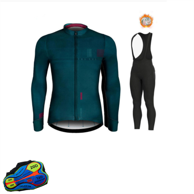 Zestaw odzieży rowerowej na zimę 2021 - koszulka z polaru + spodnie na szelkach - MTB, sportowe, ciepłe - Wianko - 7