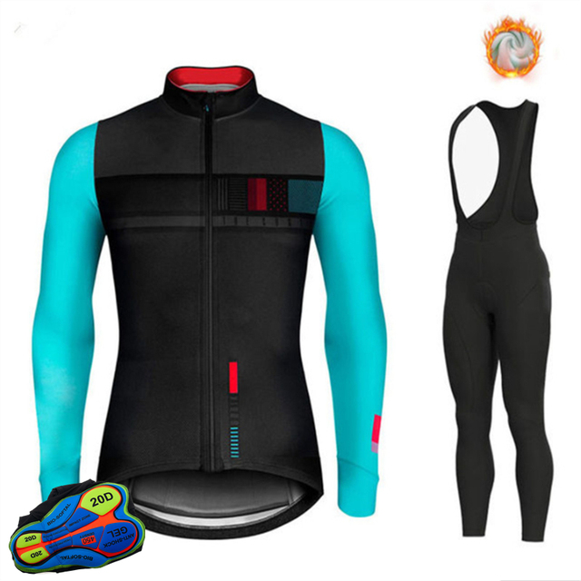 Zestaw odzieży rowerowej na zimę 2021 - koszulka z polaru + spodnie na szelkach - MTB, sportowe, ciepłe - Wianko - 11