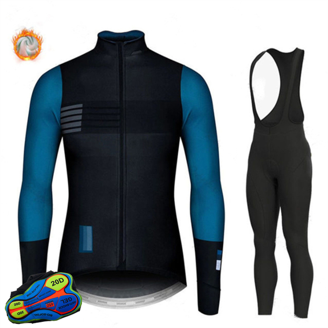 Zestaw odzieży rowerowej na zimę 2021 - koszulka z polaru + spodnie na szelkach - MTB, sportowe, ciepłe - Wianko - 4