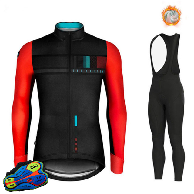 Zestaw odzieży rowerowej na zimę 2021 - koszulka z polaru + spodnie na szelkach - MTB, sportowe, ciepłe - Wianko - 8