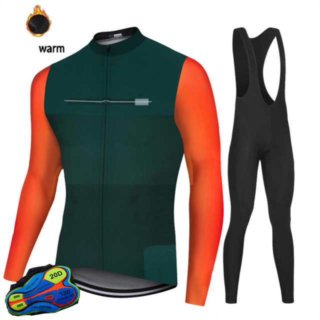 Zestaw odzieży rowerowej na zimę 2021 - koszulka z polaru + spodnie na szelkach - MTB, sportowe, ciepłe - Wianko - 1