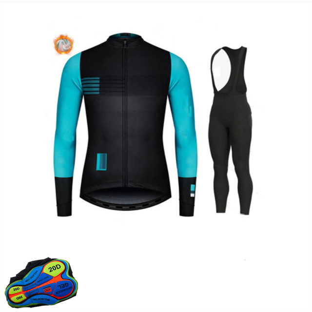 Zestaw odzieży rowerowej na zimę 2021 - koszulka z polaru + spodnie na szelkach - MTB, sportowe, ciepłe - Wianko - 6
