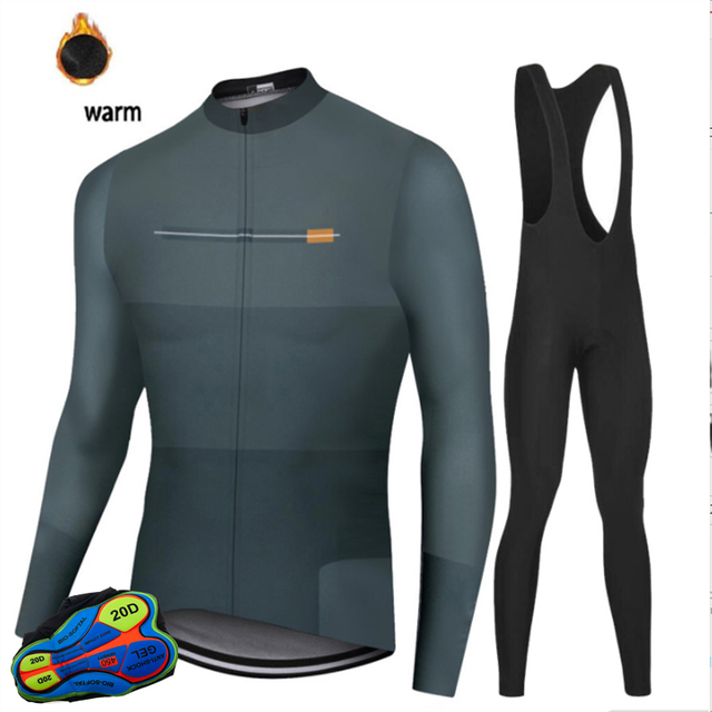 Zestaw odzieży rowerowej na zimę 2021 - koszulka z polaru + spodnie na szelkach - MTB, sportowe, ciepłe - Wianko - 2