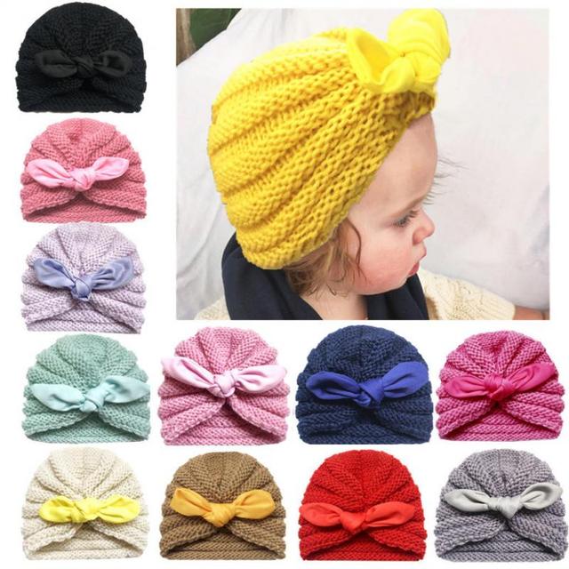 Miękkie czapki dla dzieci - jednolite, z kokardką, elastyczne - jesienno-zimowe, ciepłe, dzianinowe - dla chłopców i dziewcząt - Wianko - 1