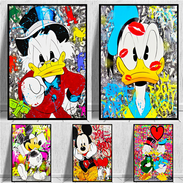 Myszką Mickey i kaczorem Donald - plakaty i druki obrazy na ścianę do salonu dekoracji pokoju dziecięcego Disney Graffiti Anime - Wianko - 4
