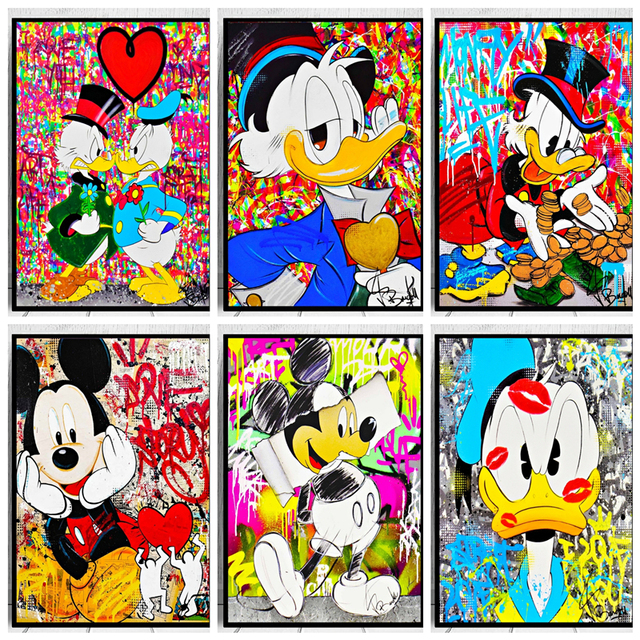 Myszką Mickey i kaczorem Donald - plakaty i druki obrazy na ścianę do salonu dekoracji pokoju dziecięcego Disney Graffiti Anime - Wianko - 3