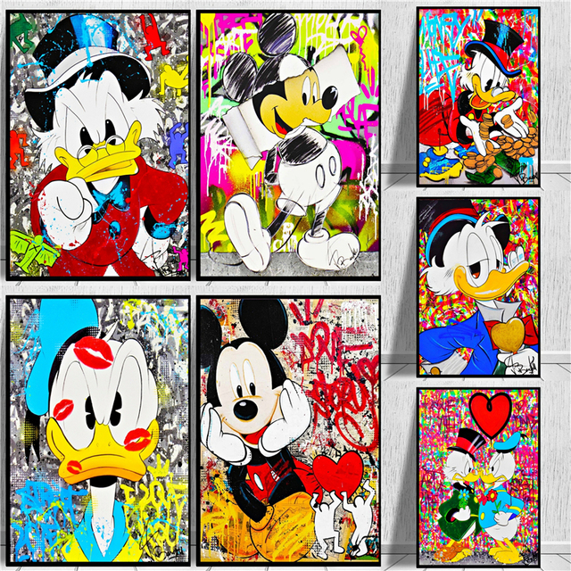 Myszką Mickey i kaczorem Donald - plakaty i druki obrazy na ścianę do salonu dekoracji pokoju dziecięcego Disney Graffiti Anime - Wianko - 5