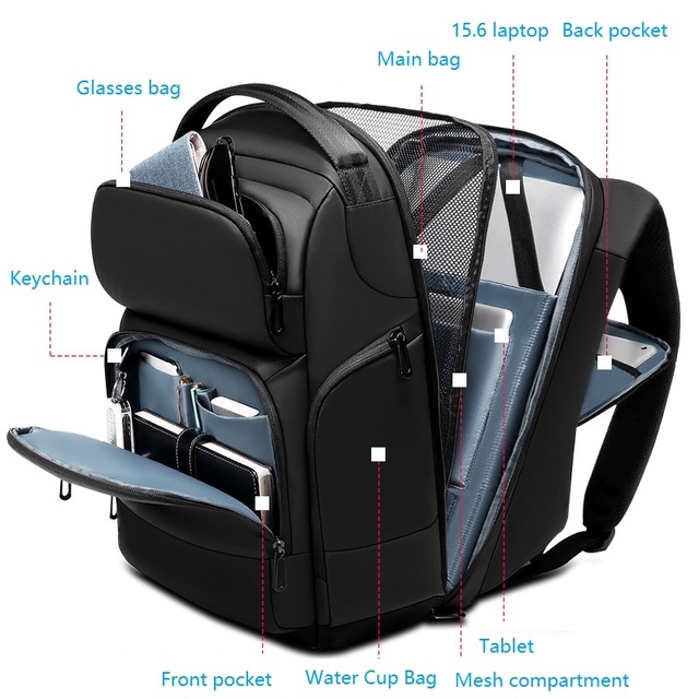 Wodoodporny plecak na laptopa 15 cali czarny dla mężczyzn z zewnętrzną kieszenią podróżna torba 2020 - Wianko - 1