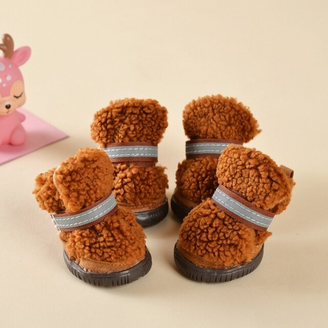 Ciepłe zimowe buty antypoślizgowe dla małych psów - 4 sztuki/zestaw - Wianko - 2