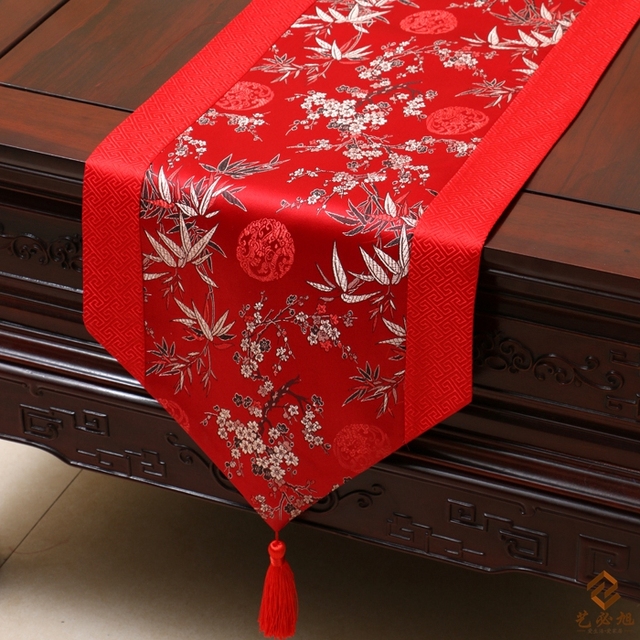 Bieżnik stołowy z chińskim wzorem brokatu - motyw świąteczny smoka i feniksa - Wianko - 6