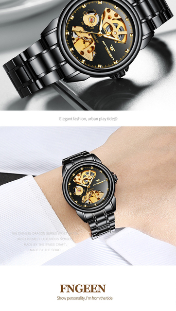 Męski zegarek mechaniczny Tourbillon FNGEEN z nadrukiem srebrny pasek ze stali nierdzewnej - Wianko - 9