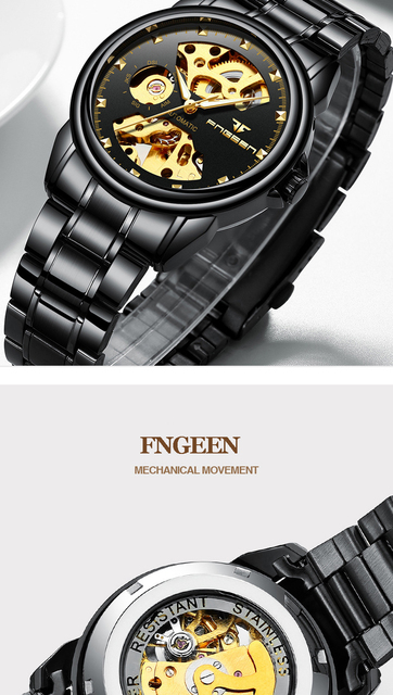 Męski zegarek mechaniczny Tourbillon FNGEEN z nadrukiem srebrny pasek ze stali nierdzewnej - Wianko - 7