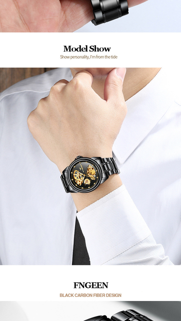 Męski zegarek mechaniczny Tourbillon FNGEEN z nadrukiem srebrny pasek ze stali nierdzewnej - Wianko - 6