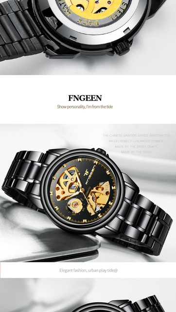 Męski zegarek mechaniczny Tourbillon FNGEEN z nadrukiem srebrny pasek ze stali nierdzewnej - Wianko - 8