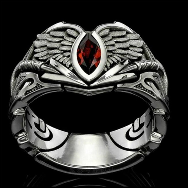 Pierścień gothic hip hop z kolorowymi kryształami srebrno-kolorowych, w kształcie twórczych skrzydeł anioła - Wianko - 3