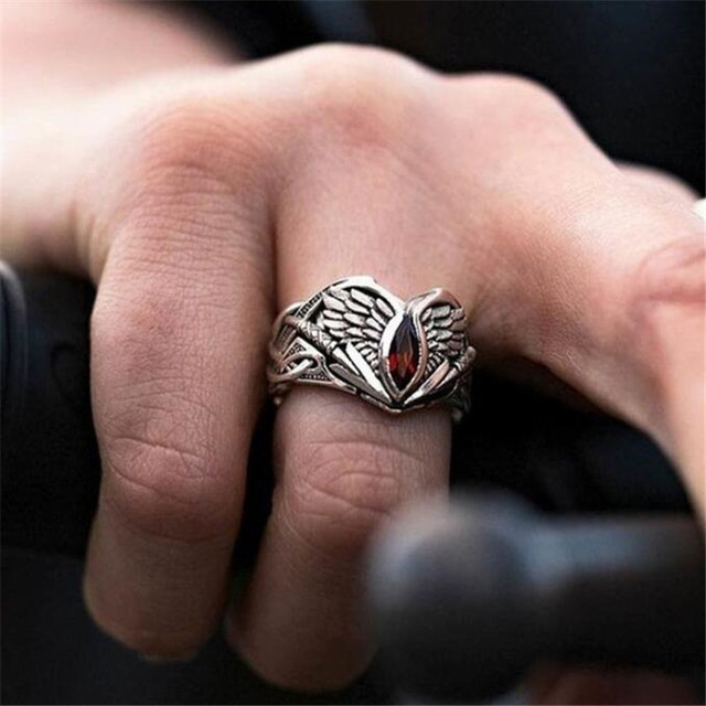 Pierścień gothic hip hop z kolorowymi kryształami srebrno-kolorowych, w kształcie twórczych skrzydeł anioła - Wianko - 5