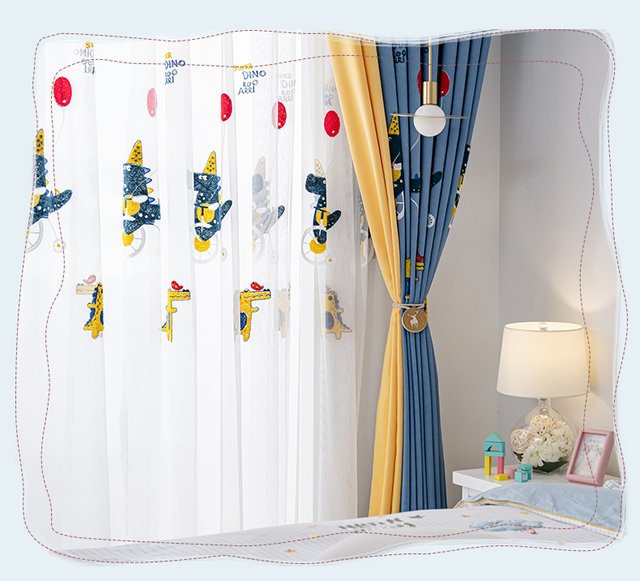 Zaciemniające zasłony Cartoon zwierząt dla chłopców sypialnia haftowane 3D krokodyl niebieskie zasłony okna luksusowe - Wianko - 22