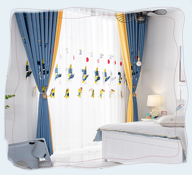 Zaciemniające zasłony Cartoon zwierząt dla chłopców sypialnia haftowane 3D krokodyl niebieskie zasłony okna luksusowe - Wianko - 23