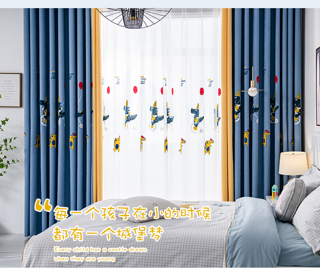 Zaciemniające zasłony Cartoon zwierząt dla chłopców sypialnia haftowane 3D krokodyl niebieskie zasłony okna luksusowe - Wianko - 13