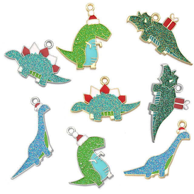 Urocze wisiorki z emaliowanymi dinozaurami - zestaw 10 sztuk, idealne do tworzenia biżuterii DIY, bransoletki, breloki, kolczyki - dekoracyjne akcesoria, boże narodzenie - Wianko - 15