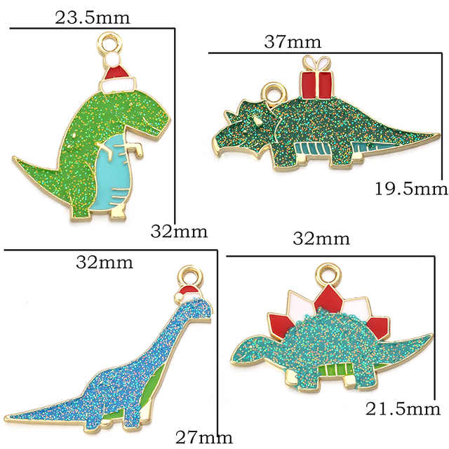 Urocze wisiorki z emaliowanymi dinozaurami - zestaw 10 sztuk, idealne do tworzenia biżuterii DIY, bransoletki, breloki, kolczyki - dekoracyjne akcesoria, boże narodzenie - Wianko - 17