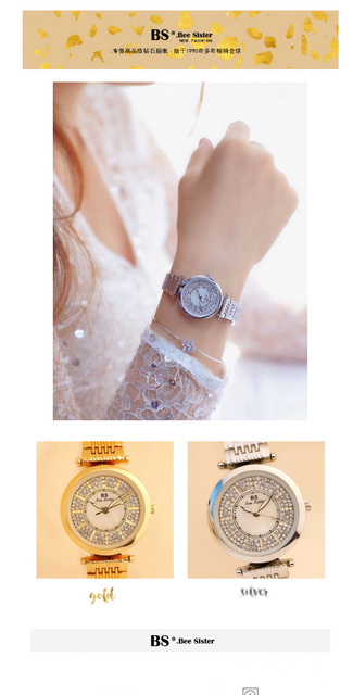 Kwarcowy zegarek damski z bransoletką ozdobioną Rhinestone marki BS - Wianko - 1