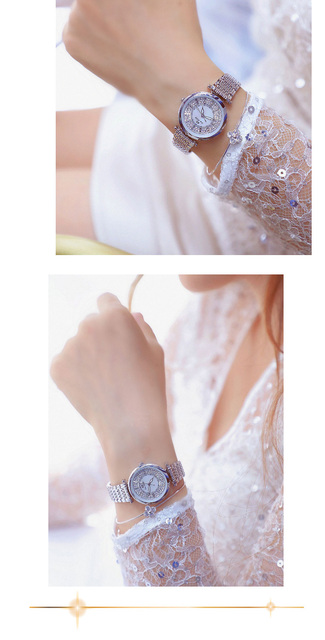 Kwarcowy zegarek damski z bransoletką ozdobioną Rhinestone marki BS - Wianko - 8