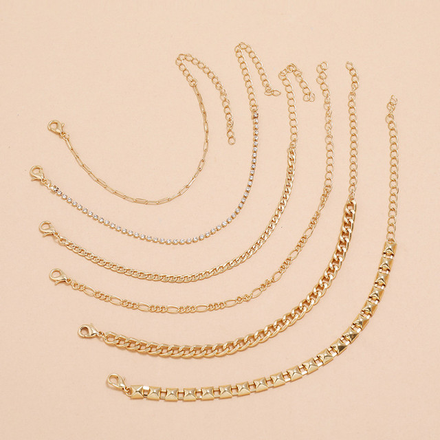 Zestaw 6 sztuk złotych bransoletek z kryształami - moda Vintage masywny łańcuch wielowarstwowy dla kobiet - Wianko - 3