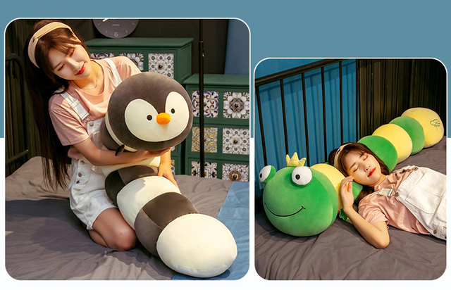 Pluszowy pingwin łoś i żaba poduszka - 80-120cm, długi kształt, Cute Animal, rozmiar do spania - Wianko - 5