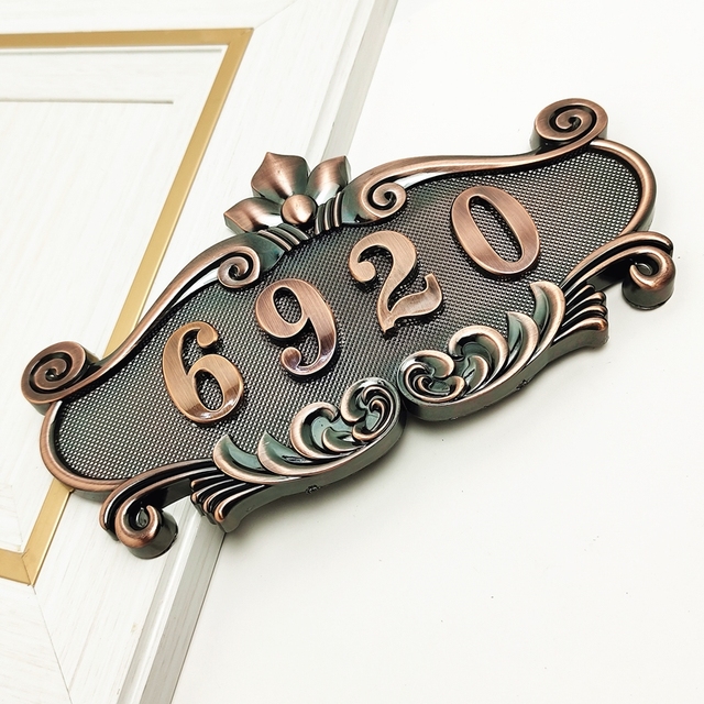 Tabliczka numer domu imitacja metalu brązowy DIY, 3 lub 4 cyfry, ABS, drzwiowe, płyta plastikowa - Wianko - 1