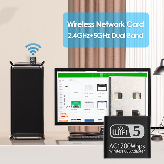 Bezprzewodowy Adapter WiFi USB dwuzakresowy 2.4G/5G WD-4609AC 1200 mb/s - Wianko - 5