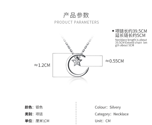 Naszyjnik kobiecy z miga diamentem w kształcie księżyca - srebro pr. 925, wysoka jakość - Wianko - 2