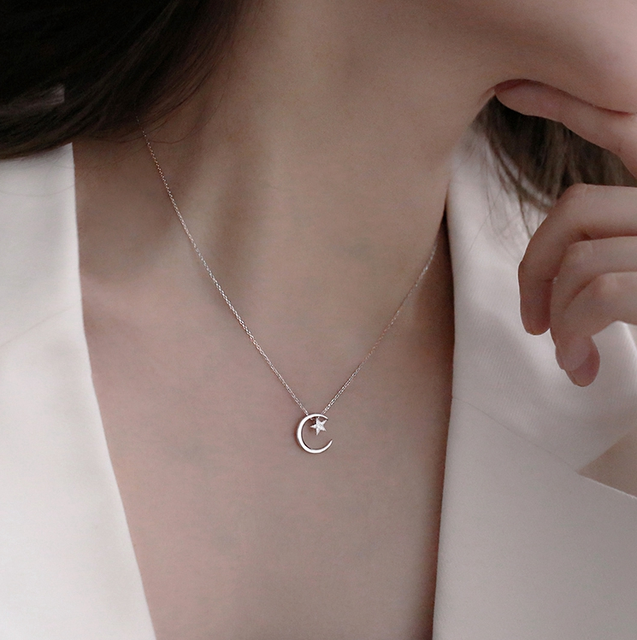 Naszyjnik kobiecy z miga diamentem w kształcie księżyca - srebro pr. 925, wysoka jakość - Wianko - 6