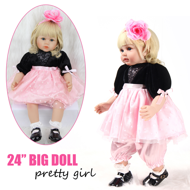 Lalka Winylowa Odrodzona Dziewczynka 60 cm - Blond Księżniczka z Futrzanymi Włosami w Stylu Ręcznie Robionych Zabawek - Idealny Prezent Dla Dziecka - Wianko - 1