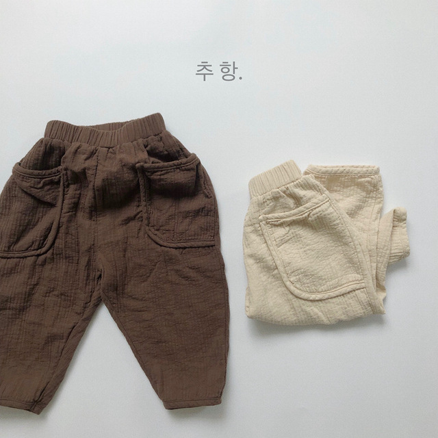 Spodnie dziecięce w nowym stylu: Jesień 2021, niemowlęce, chłopcy, dziewczynki, długie, bawełniane, luźne, rzepy, jednolity kolor - Wianko - 3