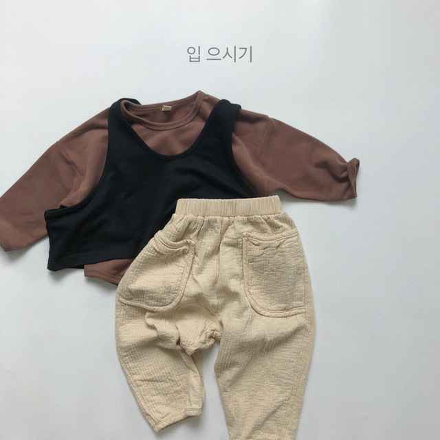 Spodnie dziecięce w nowym stylu: Jesień 2021, niemowlęce, chłopcy, dziewczynki, długie, bawełniane, luźne, rzepy, jednolity kolor - Wianko - 8