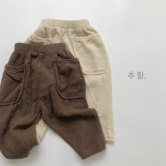 Spodnie dziecięce w nowym stylu: Jesień 2021, niemowlęce, chłopcy, dziewczynki, długie, bawełniane, luźne, rzepy, jednolity kolor - Wianko - 5