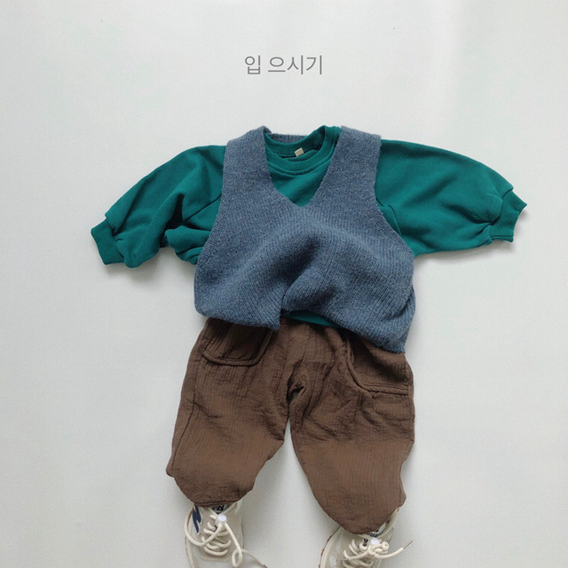 Spodnie dziecięce w nowym stylu: Jesień 2021, niemowlęce, chłopcy, dziewczynki, długie, bawełniane, luźne, rzepy, jednolity kolor - Wianko - 11