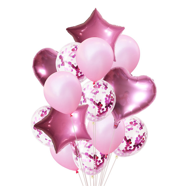 14 sztuk DIY konfetti z balonów foliowych w różowym kolorze na urodzinowe przyjęcie i ślubne dekoracje - Wianko - 1