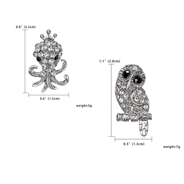 Broszka sowa z kryształem górskim oraz broszka jeż, jaszczurka, rozgwiazda i ośmiornica 2021 srebrne dla kobiet i dzieci - Wianko - 13